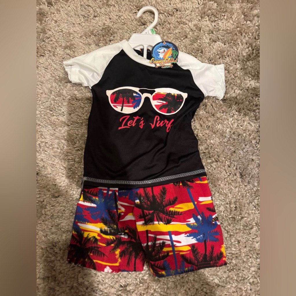 Brand New 18 Month Old Boys Surfing Graphic Rash Guard Set